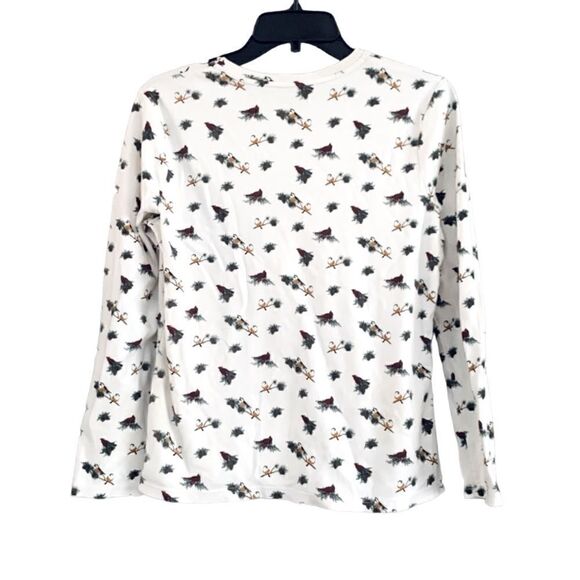 Croft & Barrow White with Red & Gold Snow Bird Print Christmas Shirt Size Medium - Picture 2 of 4